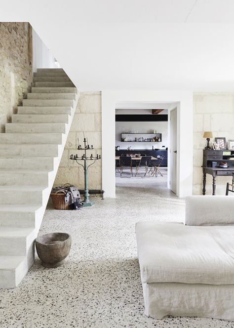 This traditional french country house has been modernised in a modern rustic style with a great mix of old and new. Terrazo Flooring, Interior Flooring, Design Interior Modern, Terrazzo Floors, Gravity Home, Rustic French Country, Stair Case, Terrazzo Flooring, Design Del Prodotto