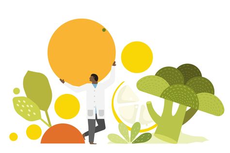 Illustration of man in white coat surrounded by vegetables Nutritional Therapy, Mental Health And Wellbeing, Digital Landscape, First They Came, Health And Wellbeing, It Works, Nutrition