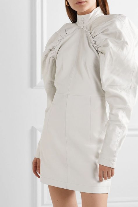 White Leather Dress, Leather Dress Outfit, Kim Dress, Leather Blouse, Semi Formal Outfits, Rotate Birger Christensen, Birger Christensen, Leather Mini Dress, Alexandre Vauthier