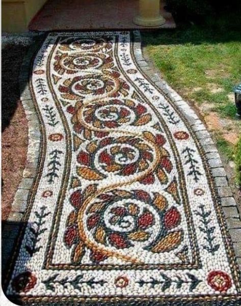 Mosaic Garden Path, Diy Mosaic Garden, Mosaic Walkway, Rock Pathway, Pebble Garden, Path Design, Pebble Mosaic, Rock Garden Landscaping, Stone Path