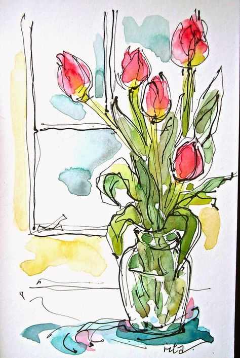 что рисовать - цветы Watercolour Inspiration, Watercolor Sketchbook, Watercolor Flower Art, Cat Air, 수채화 그림, Watercolor Flowers Paintings, Ink Drawings, Pen And Watercolor, Watercolor Sketch