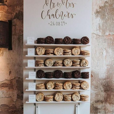 Wedding Walls, Cookie Bar Wedding, Cookie Wall, Cookie Wedding, Reception Desserts, Cookie Display, Most Popular Desserts, Wedding Cake Tops, Giant Cookie