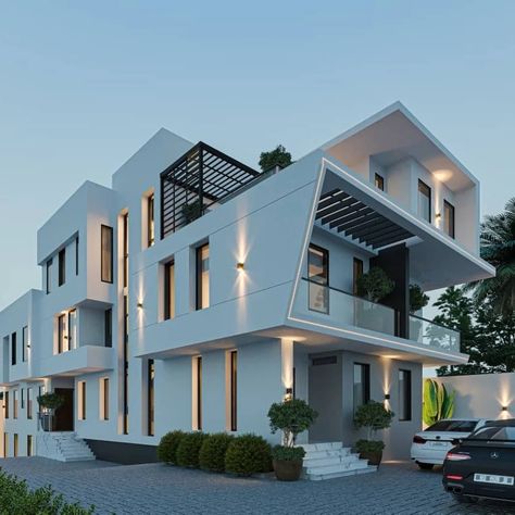 Modern Semi Detached House Exterior, Semi Detached Duplex Design, Semi Detached House Exterior, Semi Detached House Design, Residential Elevations, Corner Elevation, Apartment Exterior Design, Residence Exterior, Apartment Exterior