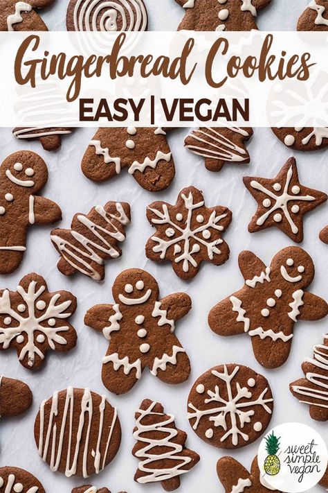 These are the BEST vegan gingerbread cookies you will get your hands on. They are easy to make, don't require any funky ingredients and are SO DANG GOOD! #vegan #vegancookies #vegangingerbreadcookies #veganchristmas #vegangingerbreadmen #gingerbreadcookies #holidaybaking #veganholiday #desserts #kidfriendly #easydessert #bakedgoods #sweetsimplevegan Easy Holiday Desserts Christmas, Vegan Basics, Vegan Gingerbread Cookies, Vegan Christmas Cookies, Holiday Desserts Christmas, Gingerbread Cookies Decorated, Vegan Gingerbread, Vegan Christmas Recipes, Vegan Party