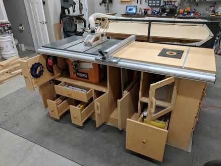 Table Saw/Router station finally done! Router Station, Fence Upgrade, Ridgid Table Saw, Table Saw Extension, Router Table Plans, Table Saw Station, Table Saw Workbench, Woodworking Table Saw, Diy Table Saw