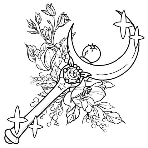 Kawaii Tattoos, Kawaii Tattoo Ideas, Moon Prism Power, Sailor Moon Wands, Wand Tattoo, Line Tattoo Ideas, Tattoo Coloring Book, Sailor Moon Tattoo, Kawaii Tattoo