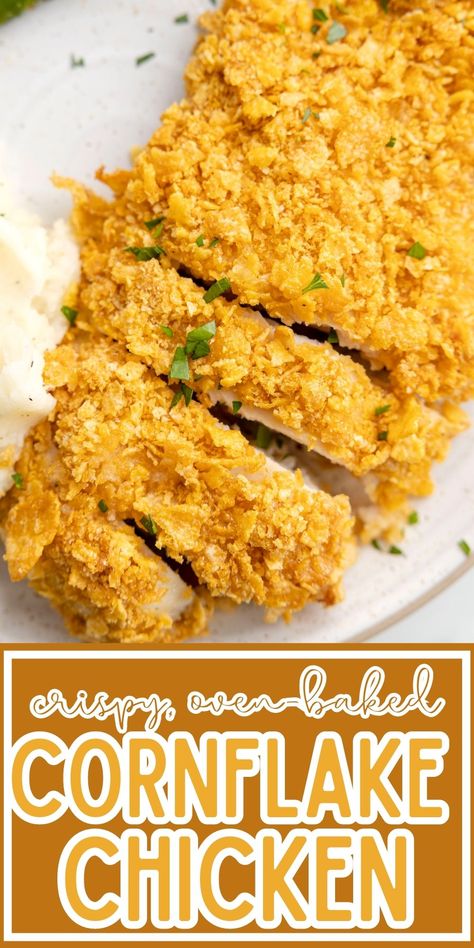 Honey Cornflake Chicken, Ranch Cornflake Chicken, Chicken Cornflake Casserole, Healthy Cornflake Chicken, Cornflake Ranch Chicken, Cornflake Chicken Recipes, Baked Chicken Corn Flakes Recipes, Frosted Flake Crusted Chicken, Cornflake Chicken With Mayo