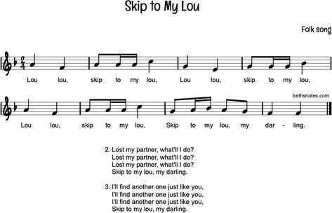 Skip to My Lou - Beth's Notes Skip To My Lou, Piano Notes, Music Ideas, Folk Song, Losing Me, Like You, Piano, Songs, Music