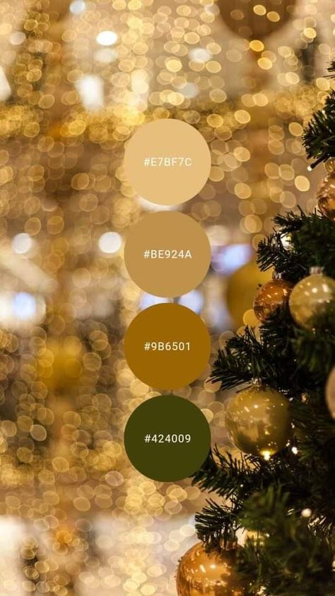 Green And Gold Palette Colour Schemes, New Year’s Eve Color Palette, Christmas Decorations Color Schemes, Christmas Colour Palette 2024, 2024 Christmas Color Trends, Golden Christmas Decorations, Green And Gold Christmas Wedding, Gold Color Palette Colour Schemes, Christmas Color Palette 2024