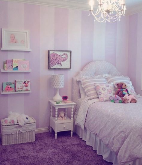 Purple girls room Purple Bedroom Paint, Light Purple Bedroom, Purple Girls Bedroom, Purple Girls Room, Purple Room Decor, Bedroom Purple, Bedroom Girl, Purple Carpet