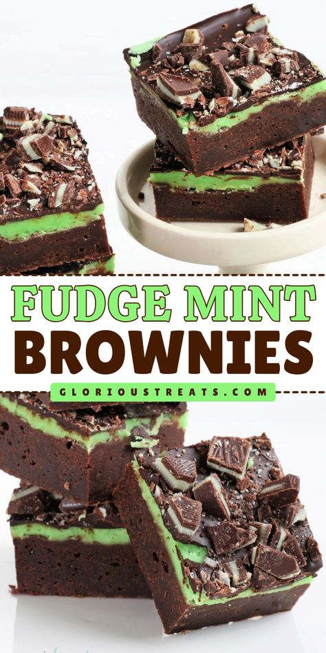 Here's a sweet treat to make at home! This Fudge Mint Brownies recipe has a rich, chocolate base, a creamy layer of refreshing mint topped with a sweet chocolate glaze. These brownies are the perfect Christmas dessert idea! Pin this Holiday baking recipe that's sure to be a hit! Brownies With Andes Mints, Mint Brownies Recipe Easy, Chocolate Mint Brownies Recipe, Mint Chocolate Fudge Recipe, Mint Fudge Recipe, Mint Brownies Recipe, Mint Fudge, Chocolate Mint Brownies, Perfect Christmas Dessert