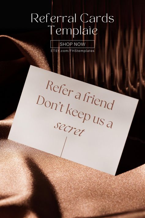 Get more referrals with our stylish Referral Cards Template. Easily customizable in Canva. Ideal for hair salons, estheticians, and more. Buy now and start rewarding your clients! #ReferAFriend #ClientRewards #ReferralMarketing #DiscountCard #EditableCards #FHSTemplates #BusinessTemplates Referral Card Design, Client Card, Hair Salon Quotes, Spa Branding, Skin Therapist, Salon Quotes, Email Marketing Design Inspiration, Referral Marketing, It Works Products