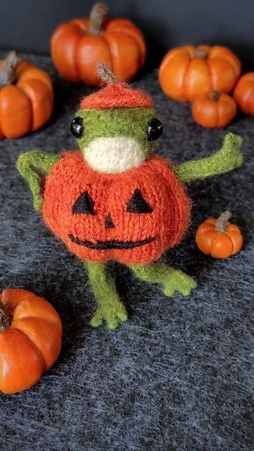 Frogs In Costumes, Knit Halloween Costume, How To Knit A Frog, India Rose Crawford, Frog Pumpkin, Frog Halloween, Spooky Crochet, Halloween Frog, Knitted Frog