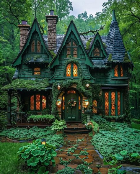 Green Witch Cottage, Witchy Cottage, Whimsical House, Cottage Houses, Fairytale Houses, Witchy House, Witches House, Storybook House, Cottage Exteriors