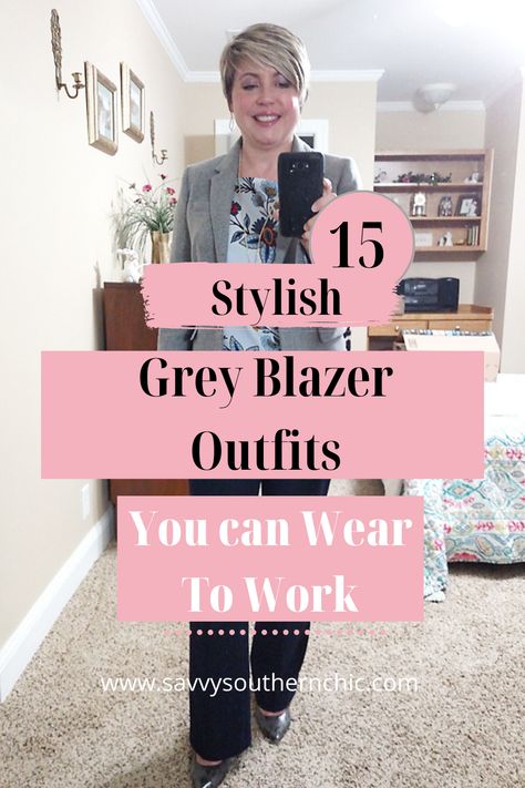 A grey blazer is an essential piece to have for work wear. Here are 15 stylish grey blazer outfits and effortless ways to style a grey blazer. Women’s Gray Blazer Outfit, Casual Grey Blazer Outfit, Light Grey Suit Women Work Outfits, Black Pants Grey Blazer Woman, Grey Blazer Outfit Women Work Attire, Grey Tweed Blazer Outfit Women, Outfit With Grey Blazer For Women, Grey Blazer Outfits For Women Work, Gray Suit Jacket Outfits Women