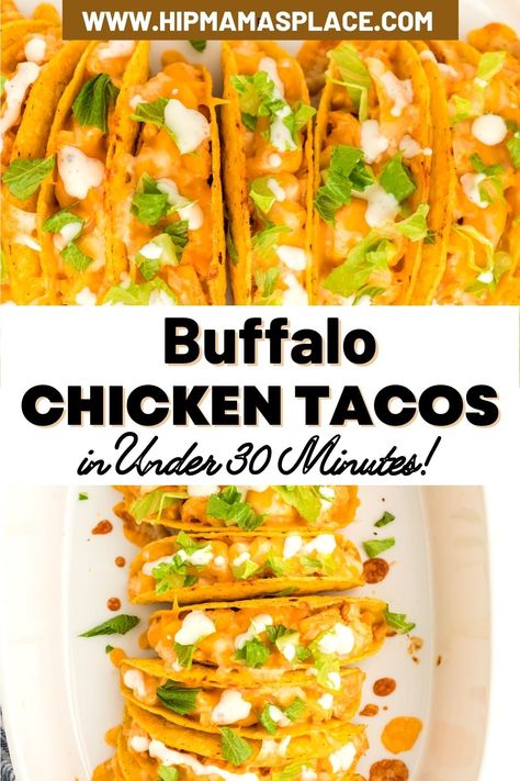 Try these easy Buffalo chicken tacos for a bold flavor in a crunchy shell! Perfect for taco night & guaranteed to be a hit with the family! Get the #recipe on HipMamasPlace.com. #tacos #buffalochickentacos #chickentacos #taconight #tacorecipe #tacorecipes #easyrecipes #Mexicanfood #tacoparty #tacotuesday #chickenrecipes #foodie #foodporn #foodphotography #foodiesofinstagram #foodblogger #dcblogger #dmvblogger #dmvinfluencer #vablogger #influencer #contentcreator #lifes... via @hipmamasplace Crispy Taco Shells, Buffalo Chicken Tacos, Easy Buffalo Chicken, Chicken Tacos Easy, Crispy Tacos, Chicken Taco Recipes, Pre Cooked Chicken, Chicken Tacos, Buffalo Chicken