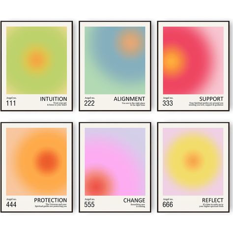 PRICES MAY VARY. DESIGN IDEA - This is a set of 6 aura angel number posters danish pastel wall art prints gallery wall decor. It has a strong sense of color impact. Suitable for the decoration style with personality or gentle decoration. HIGHT QUALITY PRINTING - The aura angel motivational room decor wall art poster is printed on canvas, it is a kind of better material for the poster, it is bright colors, soft texture, hight toughness, anti-wrinkle, fade-resistant feature and use waterproof inks Dopamine Decor Wall Art, Aura Posters Bedroom, Posters For Bedroom Aesthetic, Meaningful Poster, Danish Pastel Room Decor, Posters For Bedroom, Aura Wall Art, Danish Pastel Room, Quotes Canvas