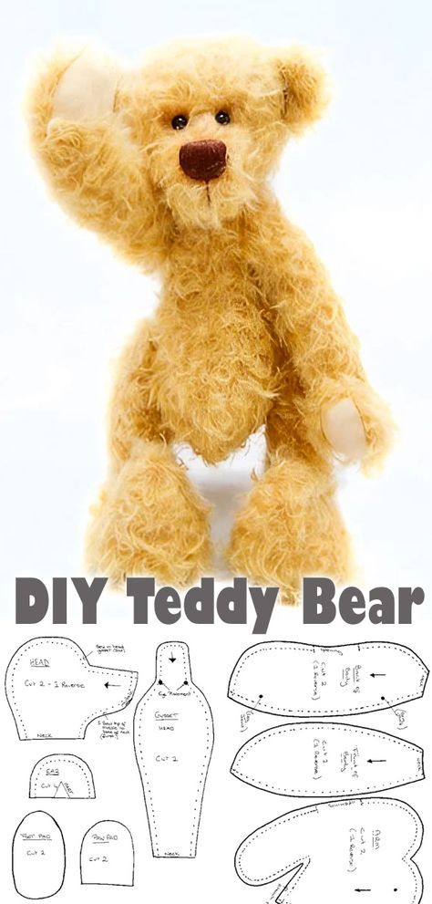 Teddy Bear DIY Tutorial and Pattern Teddy Pattern Sewing Free, Jointed Teddy Bear Pattern Free, How To Make A Teddy Bear, Stuffed Bear Pattern Free, Teddy Bear Sewing Pattern Free Printable, Teddy Bear Pattern Free Printable, Bear Patterns Free Sewing, Teddy Bear Template, Teddy Bear Tutorial