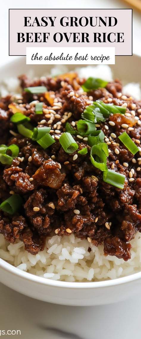 Image for Easy Ground Beef Over Rice Good Meals With Ground Beef, Easy High Protein Meals Ground Beef, Ground Beef Rice Broccoli Recipes, Rice Dishes With Ground Beef, Hamburger Over Rice, Wild Rice And Beef Recipes, Ground Beef Recipes And Rice, Ground Beef Brown Rice Recipes, Ground Beef Corn Recipes