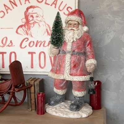 VINTAGE SANTA | Shop Sales Events Antique Farmhouse Rustic Farmhouse Pendant Lights, Santa Statues, Santa Decor, Seasonal Wall Decor, Reindeer Decorations, Bottle Brush Tree, Holiday Decorating Ideas, Brush Tree, Santa Figurines