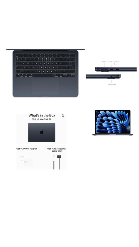 Apple 2024 MacBook Air 13-inch Laptop with M3 chip: 13.6-inch Liquid Retina Display, 8GB Unified Memory, 256GB SSD Storage, Backlit Keyboard, 1080p FaceTime HD Camera, Touch ID; Midnight Macbook Air M3 Midnight, Macbook Air Midnight, Midnight Macbook, Macbook Midnight, Apple Laptop Macbook, Mac Notebook, All Apple Products, Electronic Gift Ideas, Mac Book