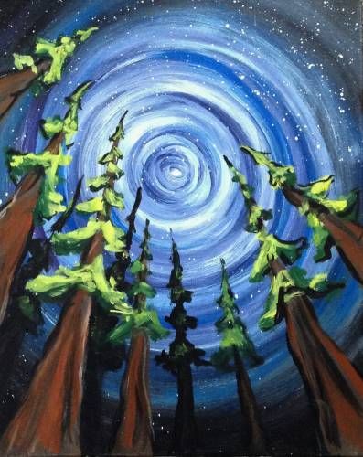 Sky With Stars, Easy Canvas Painting, 수채화 그림, Simple Acrylic Paintings, Night Painting, Beginner Painting, Winter Art, Painting Class, Painting Art Projects