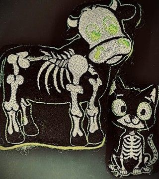 Get ready to elevate your Halloween decor with the Animal Skeleton Felt Stuffie Bundle. Create creepy-cute felt animal skeletons with embroidery designs, instructions, and materials included. Unleash your creativity and spookify your Halloween with this unique bundle.... https://omlembroidery.com/product/animal-skeleton-felt-stuffie-bundle/ Felt Skeleton, Cow Skeleton, Animal Skeleton, Cat Skeleton, Animal Skeletons, Halloween Embroidery Designs, Felt Animal, Halloween Toys, Christmas Embroidery Designs