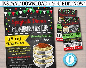 EDITABLE Spaghetti Dinner Fundraiser Flyer Ticket Set, pto pta, Church Community School Benefit Event, Italian Pasta Dinner INSTANT DOWNLOAD Spaghetti Fundraiser, Spaghetti Dinner Fundraiser, Italian Pasta Dinner, Ptsa Ideas, Agricultural Education, Charity Work Ideas, Church Outreach, Church Fundraisers, Fundraiser Event