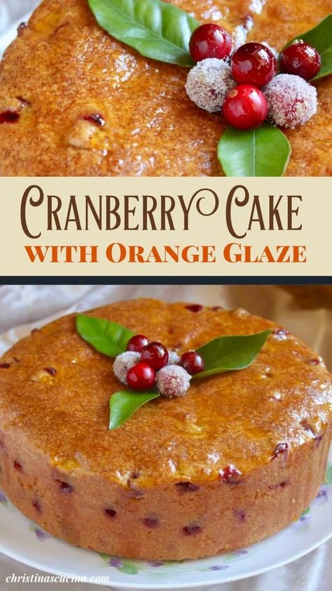 Cranberry cake with orange glaze is a light and delicious dessert option for the holiday season. Not too heavy, and not too sweet with the lovely festive flavor of cranberries! Nantucket Cranberry Cake, Cranberry Cake Recipes, Orange Cranberry Cake, Cranberry Pound Cake, Cranberry Desserts, Cranberry Cake Recipe, Orange Cakes, Cranberry Upside Down Cake, Cranberry Orange Cake