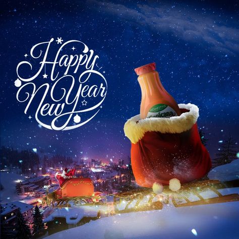 A social media design for Christmas as an advertising camapaign for Tropicana juice New Year Posts Social Media, Christmas Ads Advertising Campaign, Happy New Year Ads, Creative Christmas Ads, New Year Creative Post, New Year Advertising, New Year Creative Ads, Christmas Creative Ads, New Year Ads