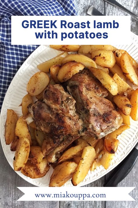 GREEK Roast lamb with potatoes. Lamb With Potatoes, Slow Roasted Lamb, Greek Lamb, Greek Recipes Authentic, Slow Roast Lamb, Roasted Lamb, Mary Had A Little Lamb, Roast Lamb, Lemon Potatoes