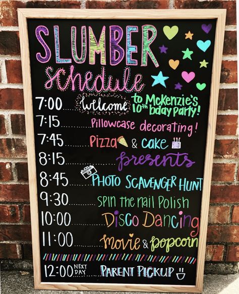 Slumber Party 10th Birthday, Small Birthday Sleepover Ideas, Sleepover Room Ideas Slumber Parties, Late Over Birthday Party Ideas, 10 Birthday Sleepover Party, Lol Sleepover Party Ideas, 13 Sleepover Party Ideas, Sleepover Birthday Party Schedule, Birthday Sleepover Schedule