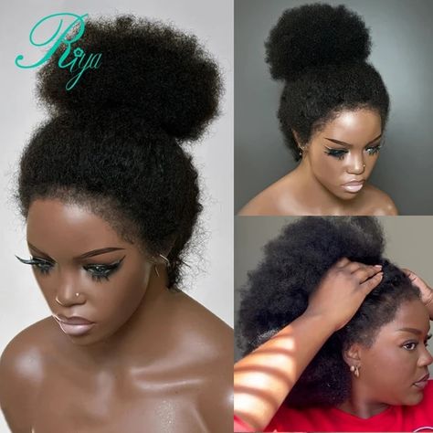 Afro Curly 13x4 Lace Frontal Wig With 4c Edges Mongolian Curly Human Hair Wigs For Black Women Wig Glueless With Bleached Knots - AliExpress Glueless Wigs For Black Women, Unique Wigs, Glueless Wigs Black Women, 4c Edges, Wig Afro, Curly Human Hair Wigs, Weave Ponytail Hairstyles, Weave Ponytail, Hair Wigs For Black Women