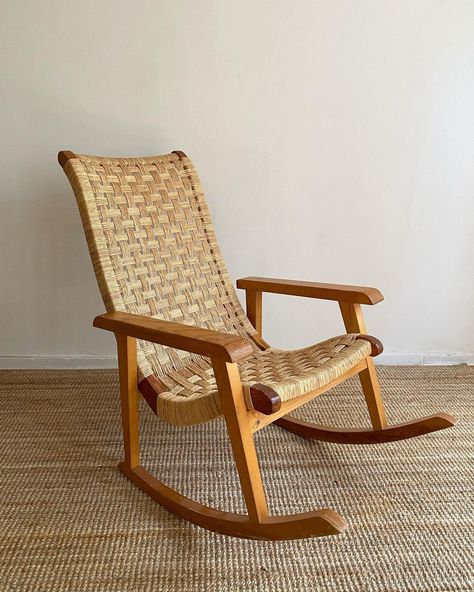 Make Your Bed on Instagram: “Wicker Rocking Chair SOLD” Woman In Rocking Chair, Rattan Rocking Chair Nursery, Cedrick Rocking Chair, Woven Rocking Chair, Cane Bentwood Rocking Chair, Wicker Rocking Chair, Make Your Bed, Apartment Ideas, Rocking Chair