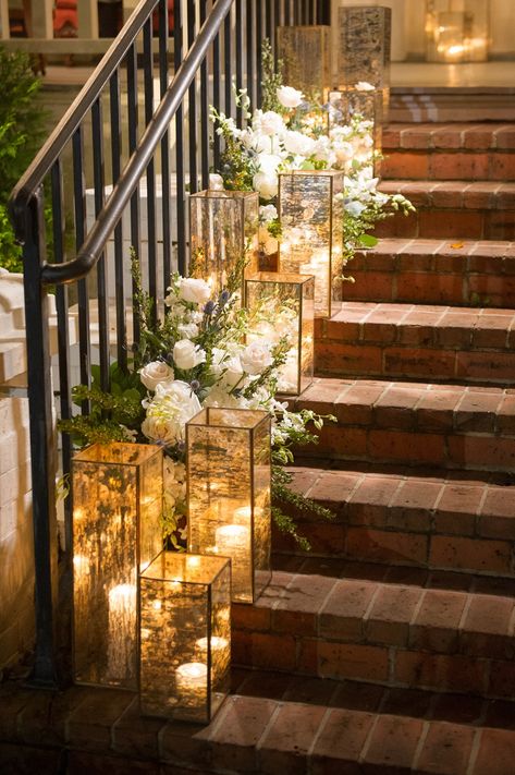 And the rest of the glamorous details are stunning too... Oooo shrimp ice waterfall! Wedding Staircase, Candles And Flowers, Lantern Centerpiece Wedding, Wedding Lanterns, Desi Wedding, Wedding Aisle, Lanterns Decor, Wedding Deco, Wedding Lights