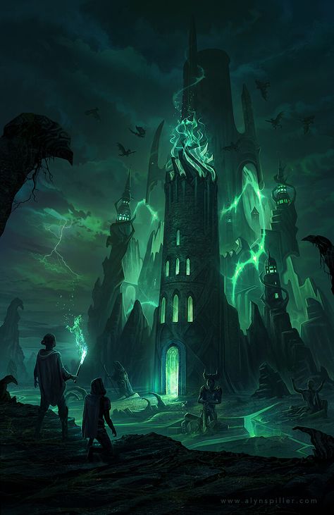 Shadows of Oblivion, Alyn Spiller on ArtStation at https://www.artstation.com/artwork/3orw9A Concept Art Landscape, Illustration Fantasy, Dark City, 다크 판타지, Fantasy City, Fantasy Castle, Fantasy Setting, Fantasy Places, Fantasy Art Landscapes