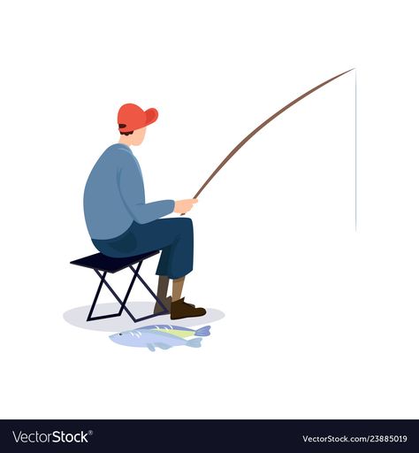 Fishing Man Illustration, Fisher Man Illustration, Fisherman Illustration, Fishing Illustration, Fish Pose, Fishing Chair, Fish Graphic, Fish Vector, Man Illustration