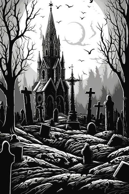 Premium Photo | Graphic of cemetery Cemetery Tattoo Graveyards, Cemetary Tattoo Graveyards, Cemetery Art Drawing, Grave Yard Drawing, Cemetery Silhouette, Cemetery Tattoo, Grave Art, Graveyard Tattoo, Halloween Cemetery