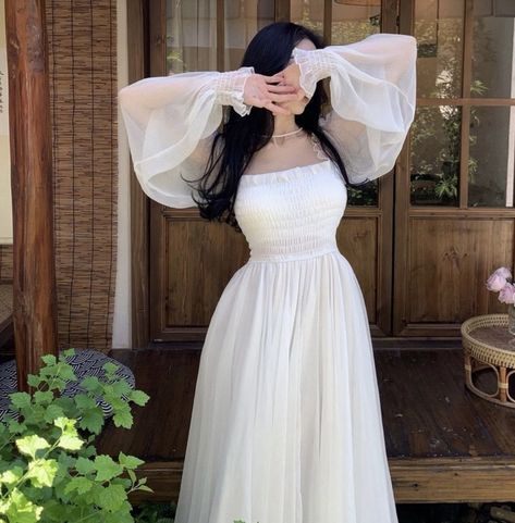 White Flowy Dress, White Fairy, Bandeau Maxi Dress, Empire Waist Maxi Dress, Resort Wear For Women, Long Sleeve Swimsuit, Elegant Maxi Dress, Cottagecore Dress, Ruffles Fashion