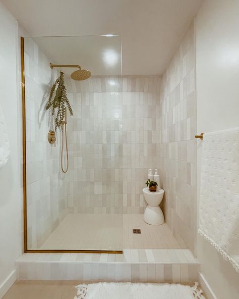 Bathrooms Walk In Showers, Small Spa Master Bath, Screen Shower Door, Tile Glass Shower Ideas, Spa Inspired Bathroom Tile, Bathroom With Same Floor And Shower Tile, Glass Shower Tiles, Bathroom Remodel Moody, Off White Bathroom Tiles