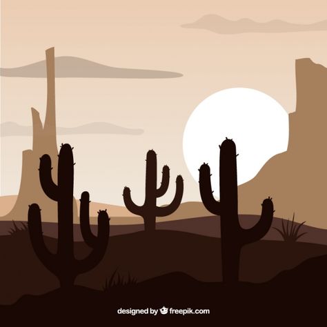 Western background with cacti Free Vector Desert Illustration, Desert Scene, Desert Art, Landscape Illustration, Diy Art Painting, Diy Canvas Art, Illustration Vector, Simple Art, Art Plastique