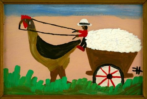 Big Chicken, Louisiana, United States, 1963, by Clementine Hunter. Painted Chickens, Hunter Painting, Clementine Hunter, Black Folk Art, Biggest Chicken, Southern Plantations, Louisiana Art, Chicken Art, Expressionist Art