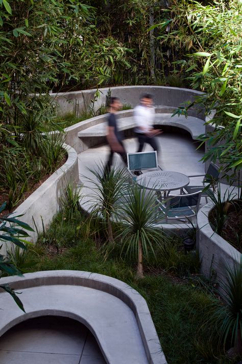 Gray Photography, Building Entrance, La Brea, Concrete Bench, Building Front, Courtyard Design, Art Deco Buildings, Landscape Architecture Design, Social Housing