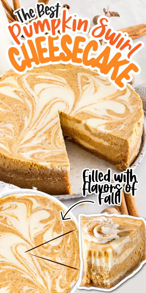 Pumpkin Swirl Cheesecake, Swirl Cheesecake, Recipes Pumpkin, Pumpkin Pie Cheesecake, Pumpkin Dishes, Pumpkin Cheesecake Recipes, Pumpkin Pie Bars, Pumpkin Recipes Dessert, Holiday Dessert