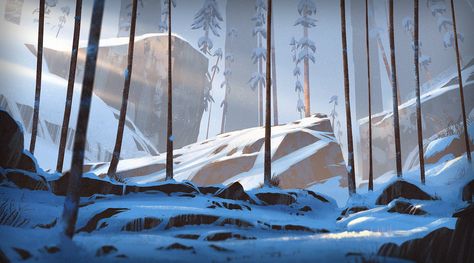 ArtStation - Forest snow, Henrik Evensen Bg Design, Snow Forest, Snowy Mountain, Forest Illustration, Landscape Concept, Background Drawing, Landscape Background, Animation Background, Winter Forest