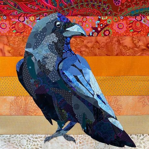 Collage Quilter, Raven Quilt, Crow Pictures, Bird Quilts, Collage Quilts, Textile Collage, Crow Art, Raven Art, Chinese Brush