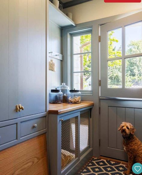 Laundry Room Corner, Dog Nook Ideas, Grey Entryway, Dream House Tour, Red Brick Pavers, Dog Nook, Cool Dog Houses, Dog Kennels, Nook Ideas