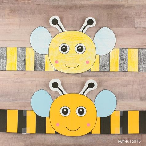 Queen Bee Craft Preschool, Bee Crown Craft, Bee Hat Craft, Bumble Bee Crafts For Kids, Bee Headband Craft, Bee Crafts Preschool, Bumble Bee Headband, Toddler Paper Crafts, Kids Nature Activities