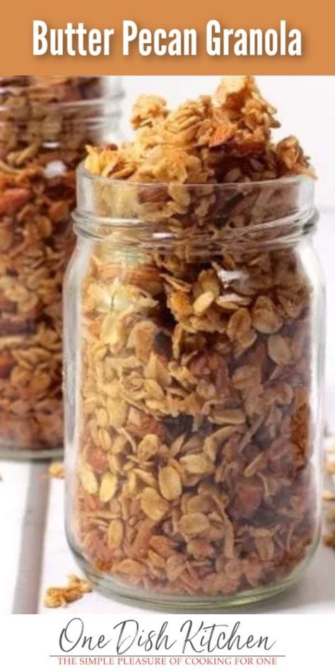 Small Batch Butter Pecan Granola Recipe | One Dish Kitchen | Recipe | Homemade granola healthy, Pecan granola recipe, Recipes Recipe For Granola Homemade, Butter Pecan Granola, Small Batch Granola Recipe, Butter Pecan Granola Recipe, Healthy Pecan Recipes, Granola With Butter, Granola Flavors, Small Batch Granola, Granola Cereal Recipe