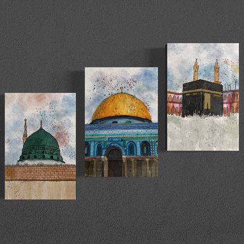 Roza Rasool Painting, Masjid E Nabvi Painting, Al Aqsa Mosque Painting, Madina Sharif Painting On Canvas, Masjid Al Aqsa Painting On Canvas, Islamic Paintings, Notes Design, Makkah, Hand Painted Canvas